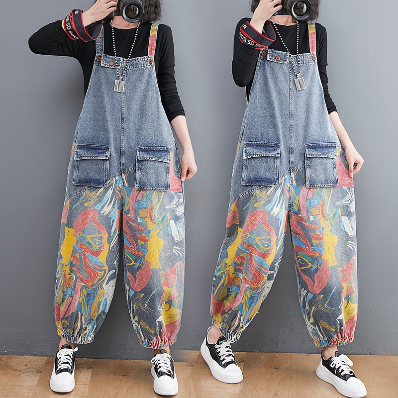 B37 Quần yếm bò bigsize họa tiết cá tính