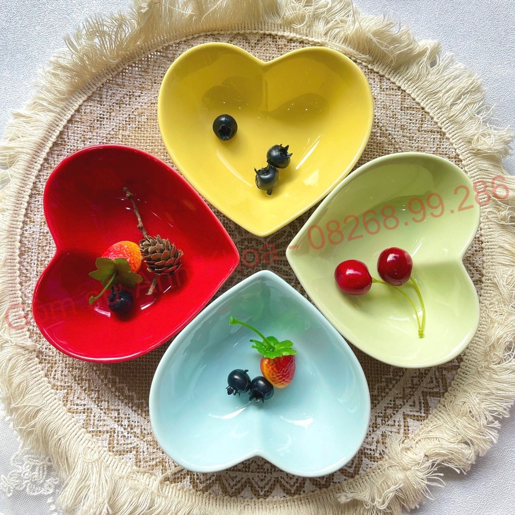 Bát Đĩa sứ Decor Chén Dĩa Sứ Dễ Thương Cute Cao Cấp bát chấm, bát ăn dặm hình trái tim xinh yêu.