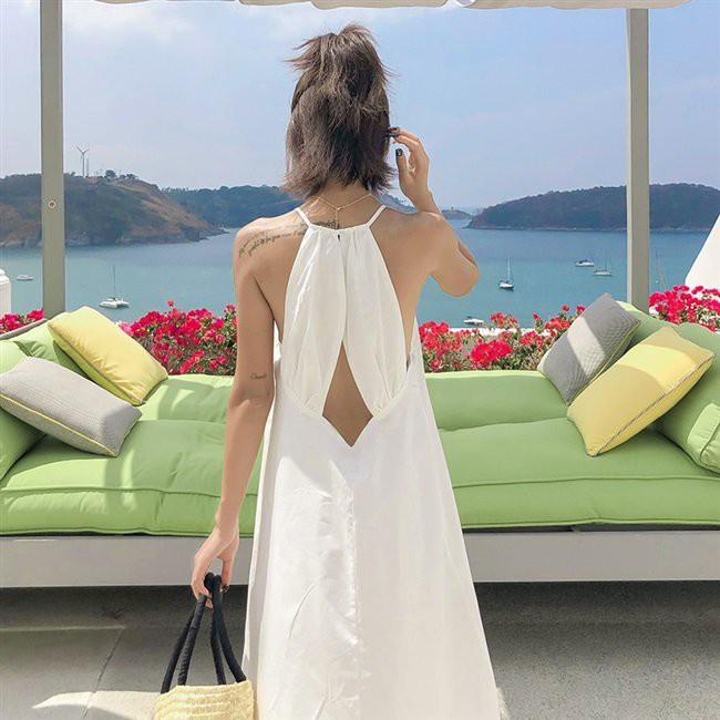 Váy Yếm Khoét Lưng 2 Màu  Đầm midi dáng dài, maxi đũi suông hotgirl bánh bèo màu TRẮNG | ĐEN Ulzzang
