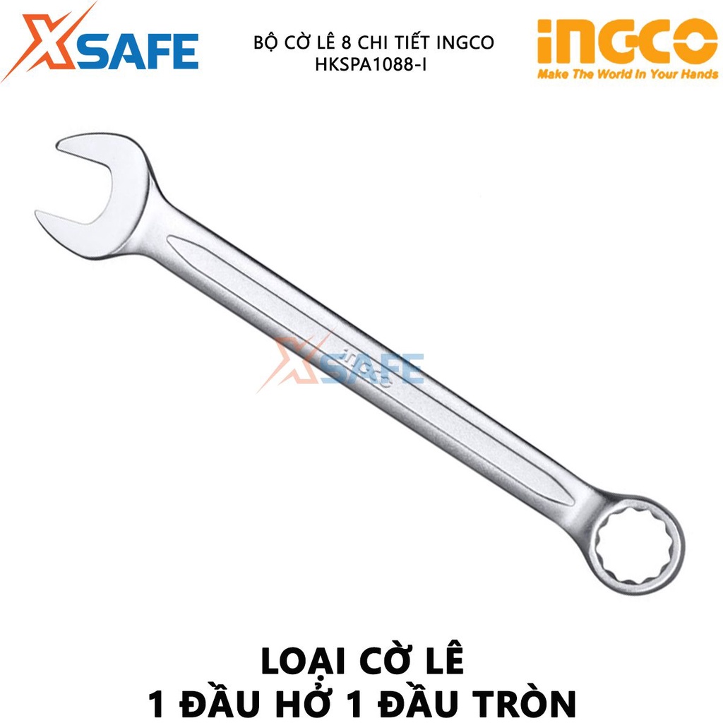 Bộ cờ lê vòng miệng 8 chi tiết INGCO HKSPA1088-I Bộ 8 cờ lê miệng vòng size 6-19mm, hợp kim thép cứng chắc chắn, bền