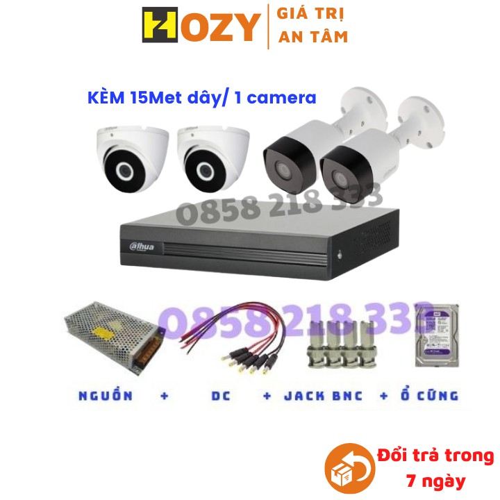 Bộ đầu thu 4 camera DAHUA 1000GB - 2.0mpx tặng 60m dây chính hãng DSS bảo hành 2 năm