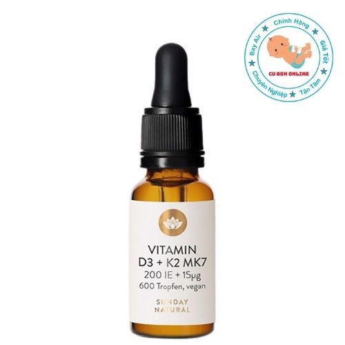 Vitamin D3 K2 MK7 Sunday Natural Đức 20ml Tăng hấp thụ canxi phát triển Chiều Cao, Chống Còi Xương cho bé từ sơ sinh