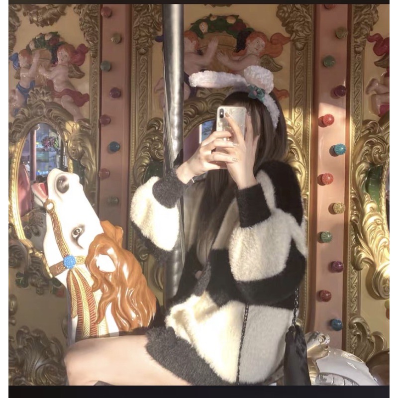 Áo Cadigan len lông phối kẻ đen trắng Ulzzang (ảnh thật) | BigBuy360 - bigbuy360.vn