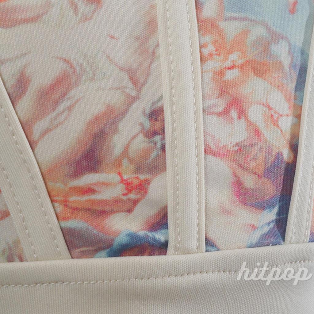 Hitpop-Women Fitness Waist Trainer, Oil Painting Print Elastic Corset Cincher Shaper with Chest Support for Girls,