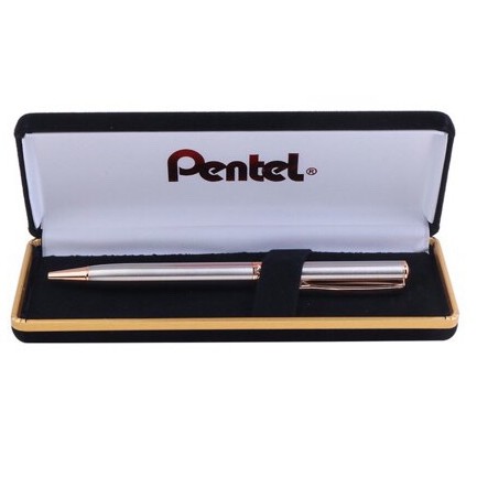 Bút Ký Cao Cấp Pentel B810PG nắp vặn - Vỏ Bạc Mạ Vàng 0.8mm kèm hộp sang trọng