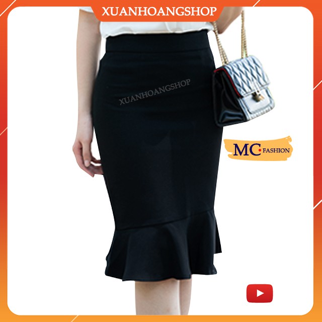 Chân Váy Đuôi Cá Mc Fashion, Kiểu Dáng Nữ Công Sở, Dài Qua Gối, Lưng Cạp Cao, Màu Đen, Cv0391
