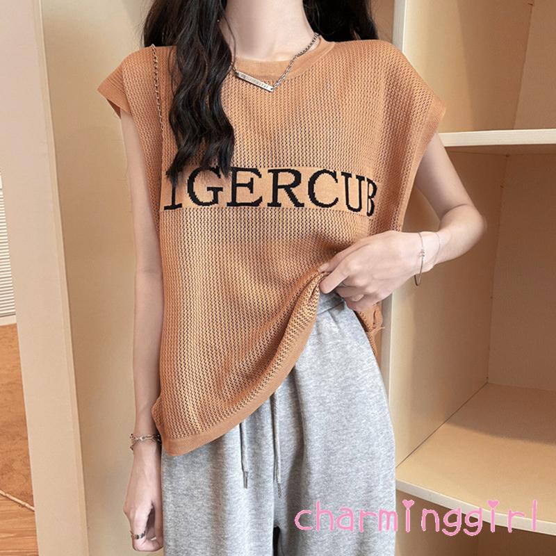 Áo Sát Nách Cổ Tròn Dáng Rộng In Chữ Thời Trang Xuân Hè Cho Nữ