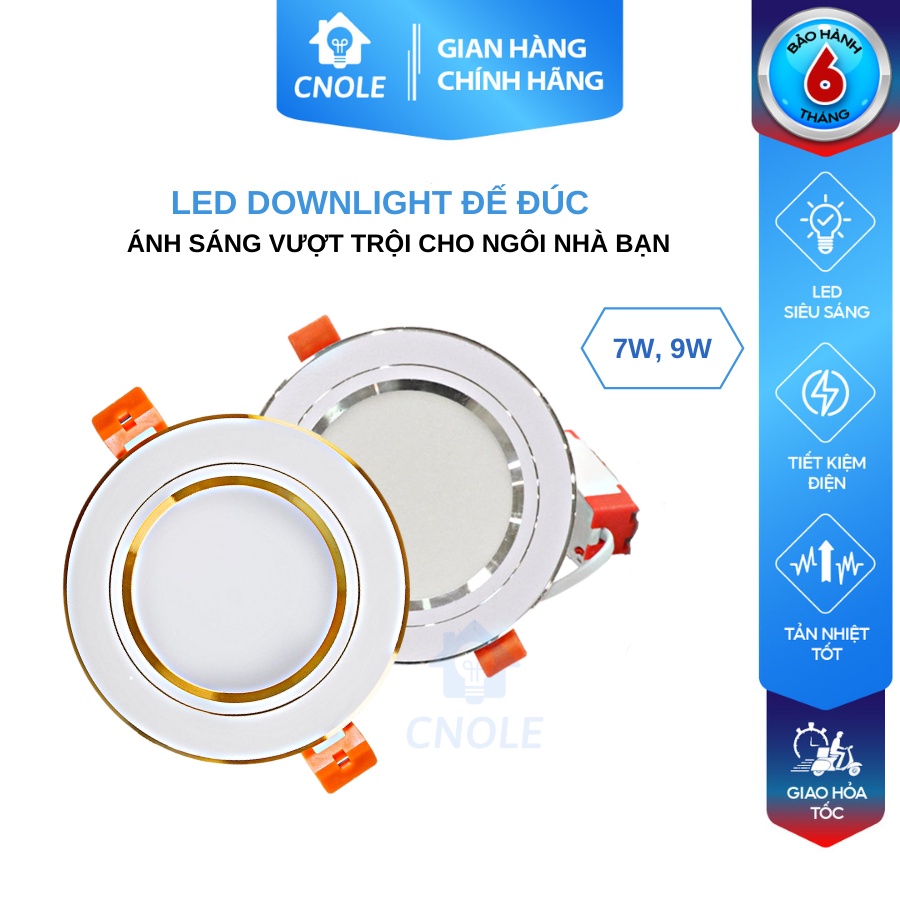 Đèn LED trang trí âm trần thạch cao 7W 9W CNOLE đế đúc ánh sáng trắng - vàng - trung tính