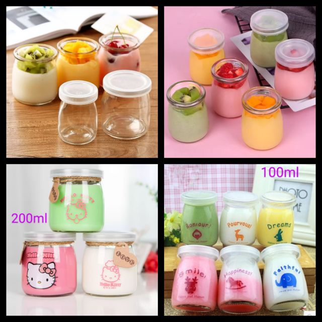 [GIÁ HỦY DIỆT] Hũ sữa chua thủy tinh cao cấp nắp nhựa PP không mùi 100ml, 200ml - Lọ sữa chua, caramen, pudding