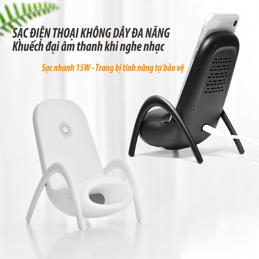 Sạc không dây hỗ trợ sạc nhanh 15W giá đỡ điện thoại khuếch đại âm thanh khi nghe nhạc cho smartphone các dòng máy