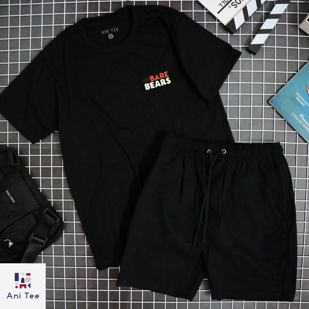 COMBO ÁO THUN CHẤT COTTON + SHORT KAKI HOẠT HỌA 3 GẤU BASIC