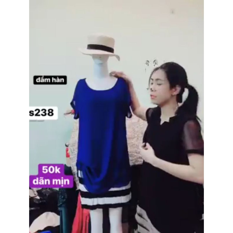 đầm thun sọc phối vạt. S238