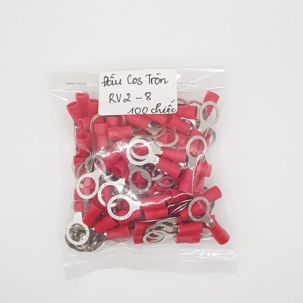100 Đầu cos tròn RV2-8, đầu cos chữ o, RV2-8, đầu cos dây điện, đầu cos tròn