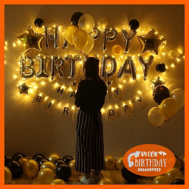 Set Trang Trí Sinh Nhật Siêu Rẻ CHỈ 139K Đầy Đủ Như Hình, Dây Đèn Led 3m, 50 Quả Bóng Bay, Tặng Kèm Đồ Bơm Băng Dính
