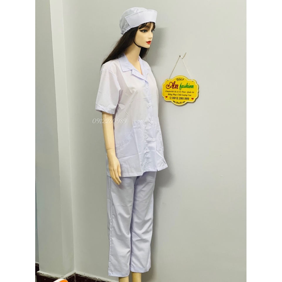 Áo Blouse 2 túi xéo ngành y tế tay ngắn vải silk Ngựa loại 1 mặc rất mát mịn mềm _ Hình chụp thật