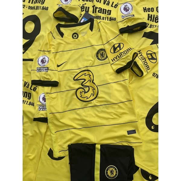 Set bộ quần áo bóng đá vải thái mịn clb chelsea màu vàng 2021 2022