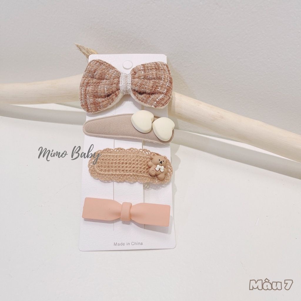 Set kẹp tóc tone nâu họa tiết dễ thương cho bé gái KT32 Mimo Baby