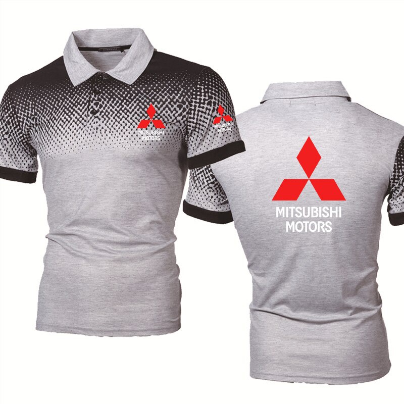 Áo polo Tay Ngắn Cổ Tròn In Logo Xe Hơi Mitsubishi Màu Gradient Thời Trang Mùa Hè Cho Nam