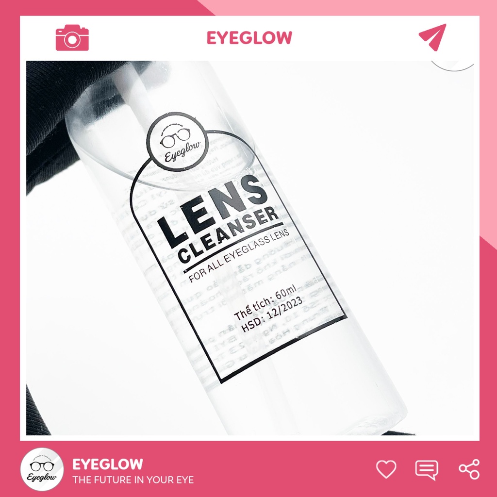 Lọ nước lau rửa mắt kính EYEGLOW cao cấp dạng xịt dung tích 60ml loại bỏ bụi bẩn, vân tay, mồ hôi cho mắt kính luôn sạch