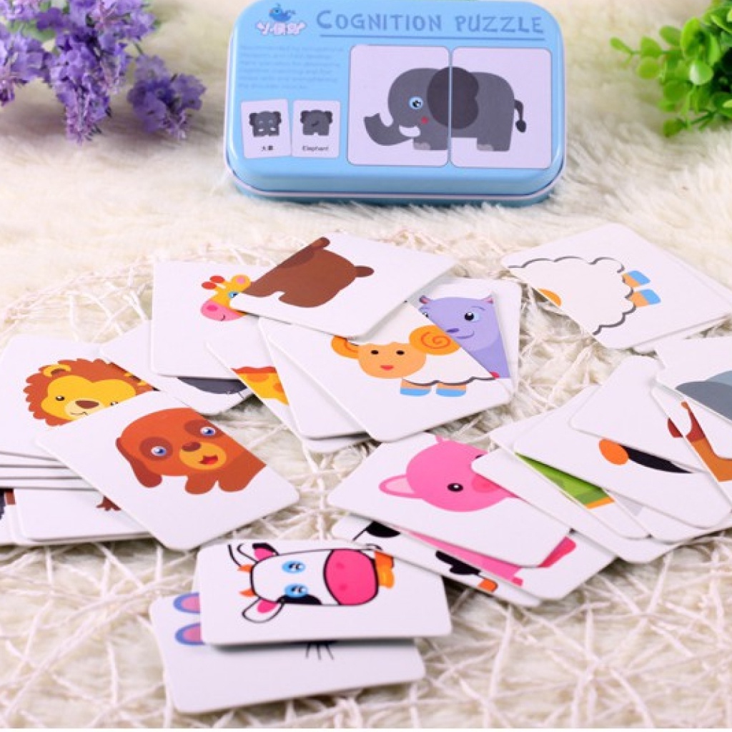 Bộ đồ chơi ghép hình 2 miếng ghép hình hộp sắt Puzzle đồ chơi phát triển trí tuệ Bonkids toys