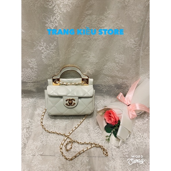 Túi xách nữ đeo chéo mini - Túi đeo chép nữ cao cấp ô trám kèm dây xích vàng cực xinh