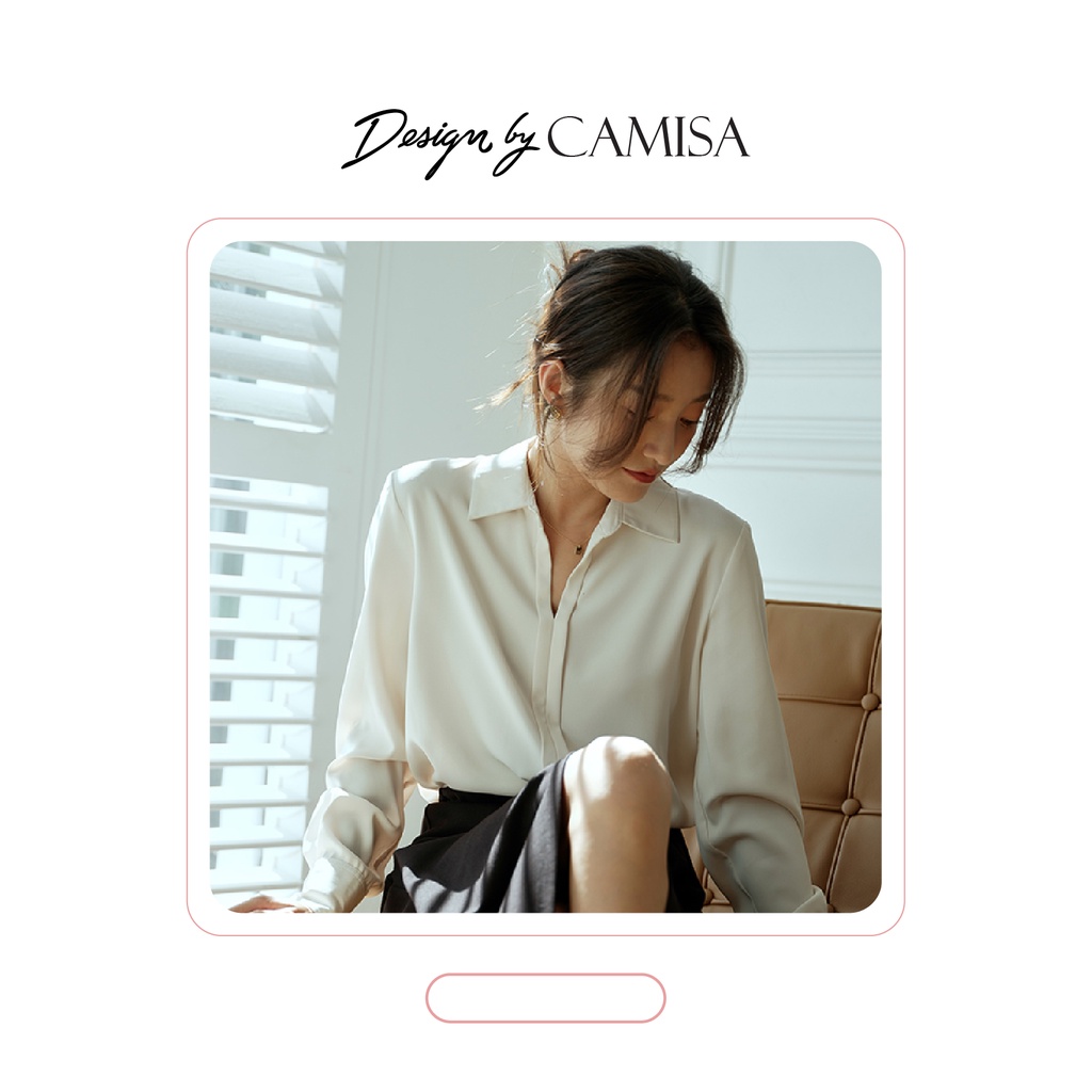 Áo Sơ Mi Nữ CAMISA Công Sở Cổ Chữ V Không Cúc Độc Đáo Hàn Quốc, Sơ Mi Trắng Đen Dài Tay Form Rộng Nữ Kiểu Cao Cấp CM25