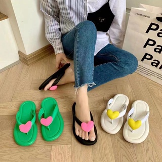 Dép lê bánh mì, dép tông xỏ ngón hoạ tiết trái tim cute độn đế 2cm  TOOSHOP
