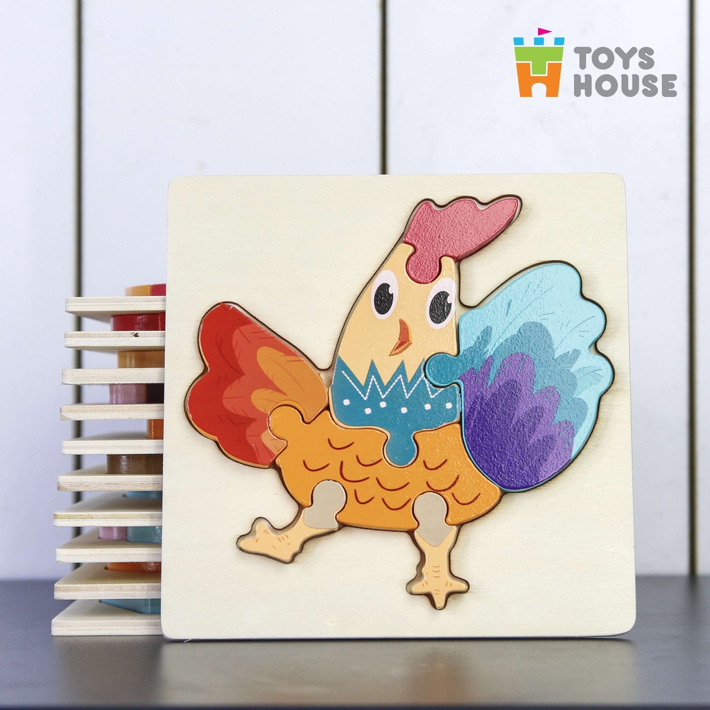 Đồ chơi gỗ xếp hình  𝑭𝒓𝒆𝒆𝒔𝒉𝒊𝒑  Tranh ghép hình 3D gỗ nổi mẫu gà trống cho bé vừa học vừa chơi Toys House