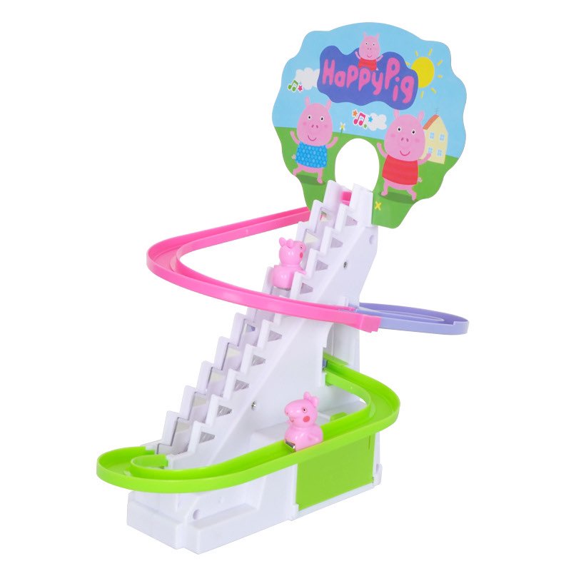 Bộ đồ chơi heo Peppa leo cầu thang có nhạc và có đèn vui nhộn cho bé (Kèm 3 heo)