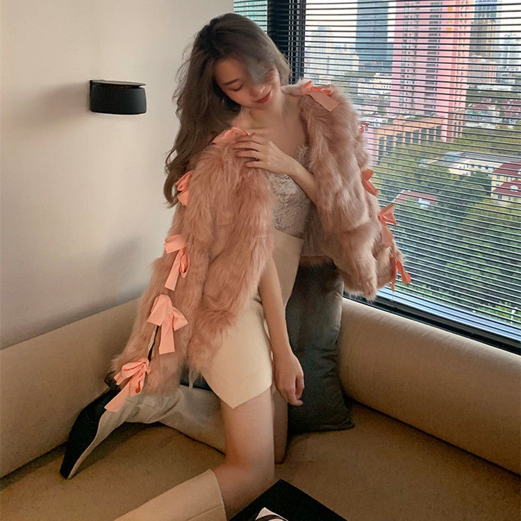 ☄❃✈Áo Khoác Giả Lông Cáo Dáng Ngắn Thắt Nơ Phong Cách Đường Phố Trẻ Trung Cho Nữ | BigBuy360 - bigbuy360.vn