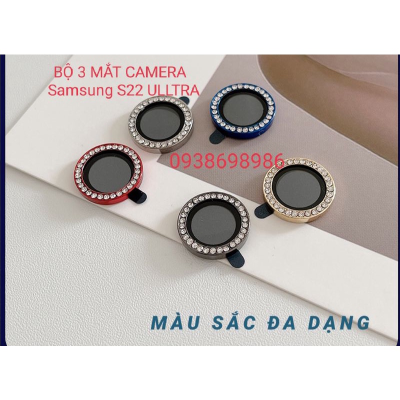 Bộ 3 dán mắt camera đính đá Samsung S22 Ultra siêu bảo vệ ( nhiều màu )