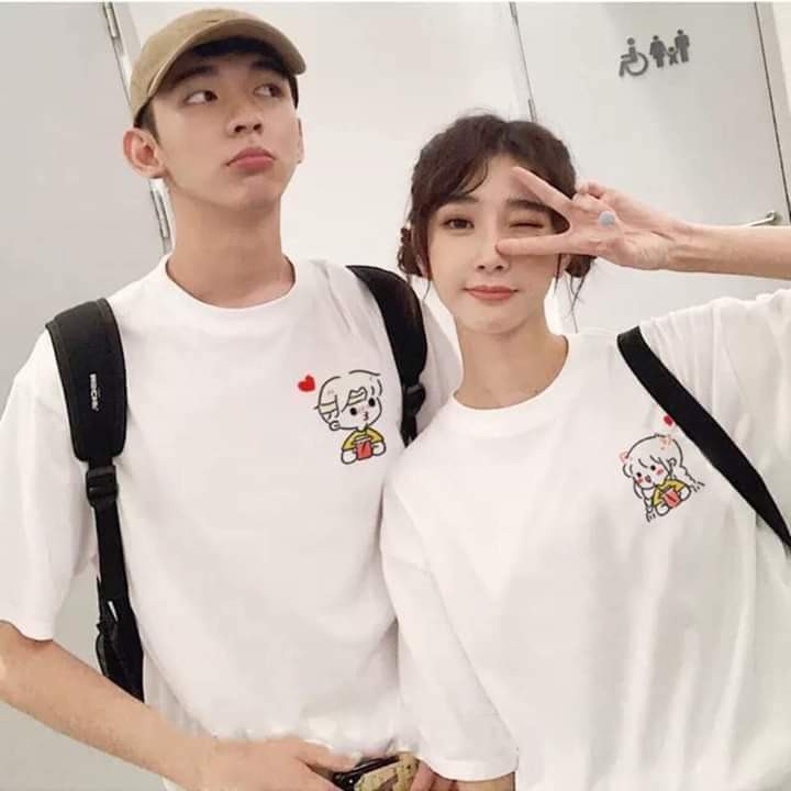Áo Cặp Đôi Tình Yêu Nam Nữ Ngắn Tay, Áo Đôi Bạn Thân Xinh Cute In 3D ❤️I LOVE YOU❤️, Vải Cotton Mềm Mịn Thoáng Mát