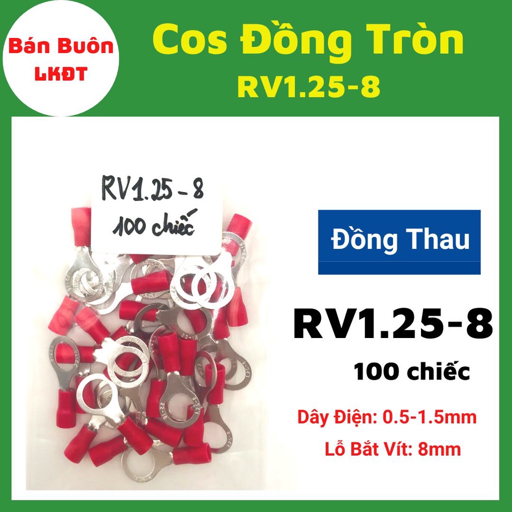 100 Đầu cos tròn 1.25-8, RV1.25-8, cos tròn, đầu cos chữ o