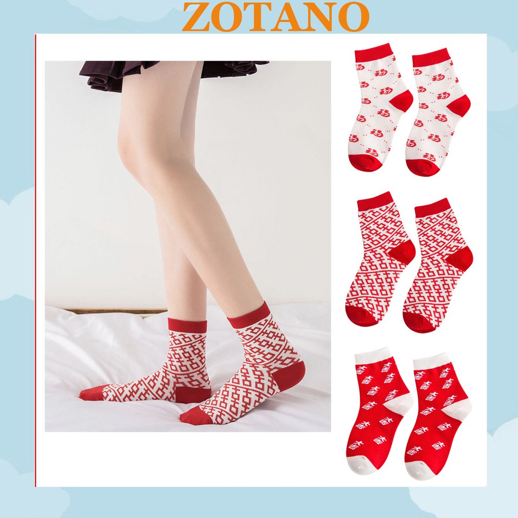 Set 3 đôi Tất đỏ cổ cao Zotano dày dặn xinh xắn hạnh phúc đỏ may mắn TN115