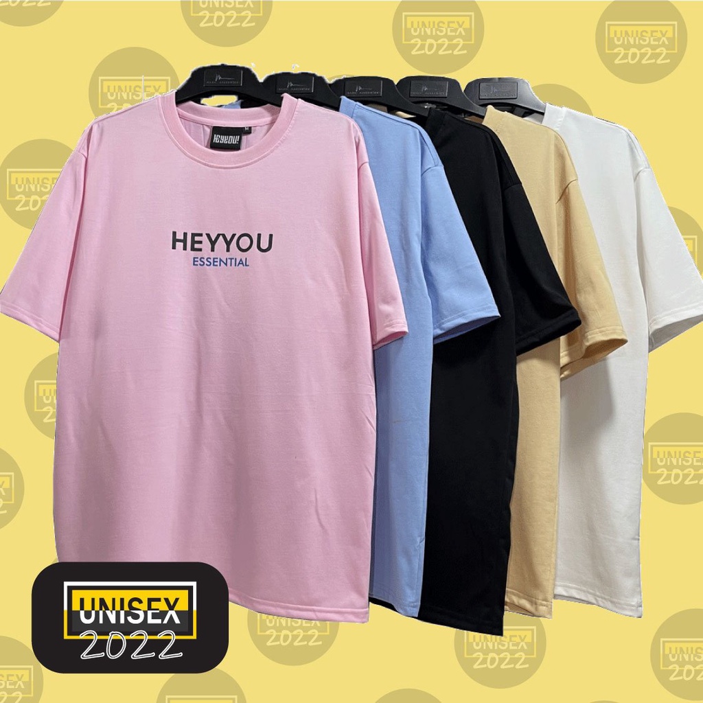 Áo thun cotton nam nữ form rộng tay ngắn in chữ Heyyou Essential – Unisex 2022