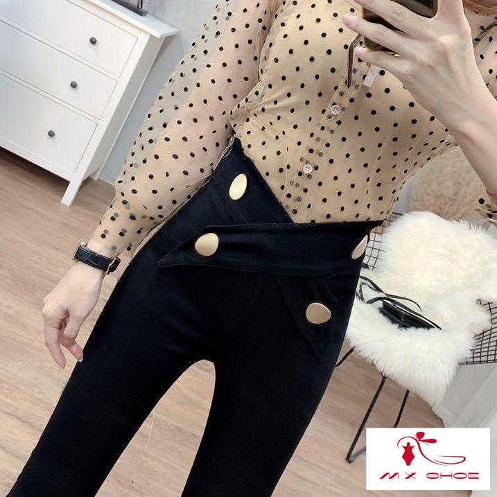 M & X ~  Quần Legging Cotton Màu Đen Dáng Ôm Lưng Cao Co Giãn Dành Cho Nữ 2022 Plus