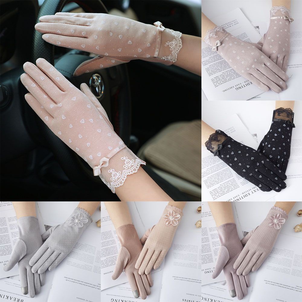 1 đôi găng tay lái xe chống nắng vải lụa lạnh mỏng có thể dùng màn hình cảm ứng thời trang cho nữ