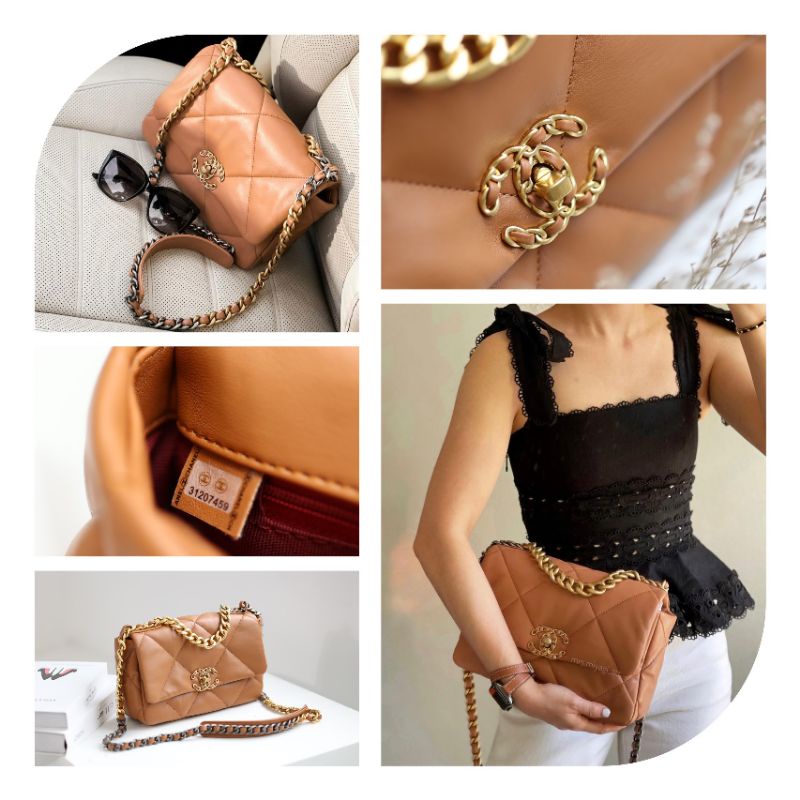 Túi xách Chanel C19 màu Caramel Super Fullbox nam châm hãng