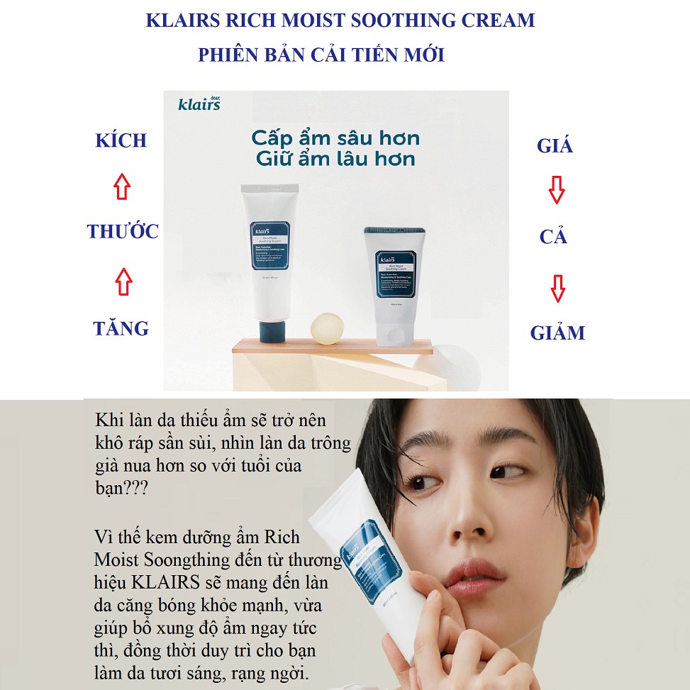 Kem dưỡng Klairs, kem dưỡng ẩm Klairs làm dịu da Rich Moist Soothing Cream 80ml , kem dưỡng da, kem dưỡng ẩm chuyên sâu