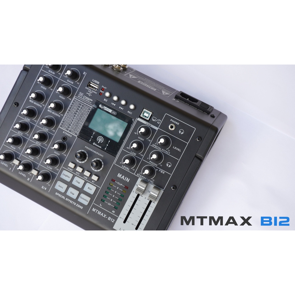 Bàn trộn âm thanh Mixer MTMax B12 - 4 kênh (3 mono, 1 stereo) - Có hiệu ứng âm thanh như sound card - 24 hiệu ứng vang s