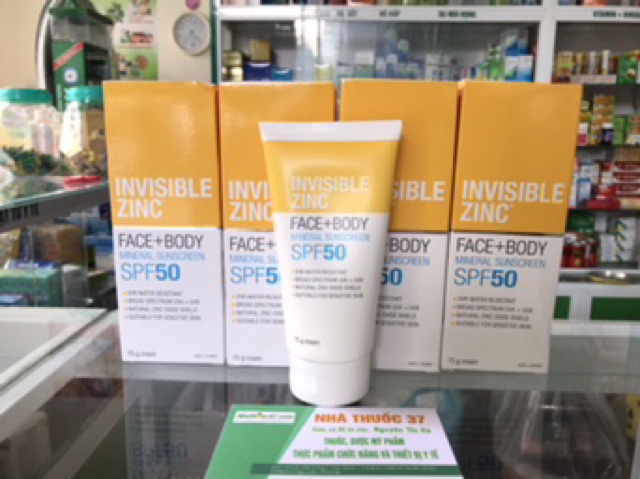 Kem chống nắng Invisible ZinC SPF 50 Úc, chống nắng vật lý dùng được cho nhạy cảm, da mụn, cho phụ nữ mang thai