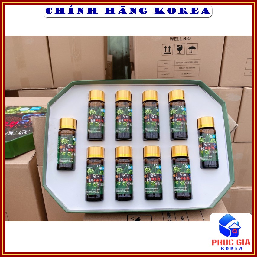 Nước bổ gan đông trùng hạ thảo hàn quốc chính hãng Well Bio, hộp 10 chai - phucgia