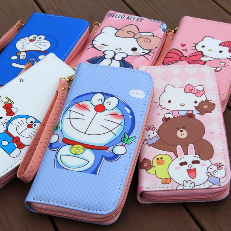 Ví Đựng Điện Thoại / Tiền Xu / Thẻ In Hình Doraemon / Hello Kitty Dễ Thương Dùng Làm Quà Tặng Cho Bé Gái