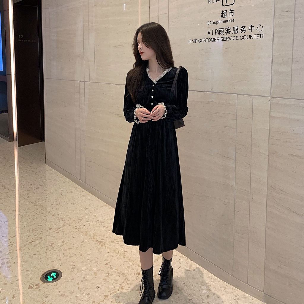Đầm Perty vải nhung thời trang Hàn Quốc dành cho nữ