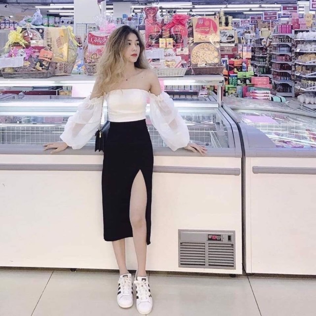 Sét áo trễ vai chân váy xẻ CON875 | BigBuy360 - bigbuy360.vn