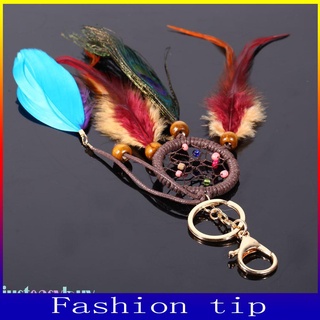 Móc chìa khóa hình Dream Catcher phối lông công độc đáo