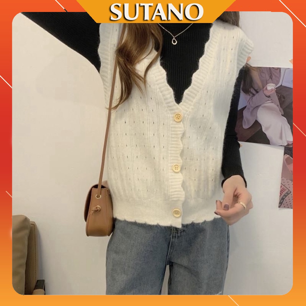 Áo gile len xốp hàng loại 1 viền lượn sóng cài cúc phong cách thời trang Hàn Quốc A467 SUTANO | BigBuy360 - bigbuy360.vn