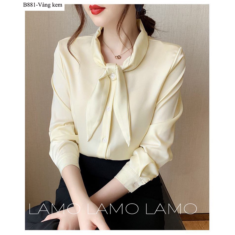 Áo Sơ mi nữ kiểu hàn quốc đẹp Sơmi Công Sở tay dài lụa cổ phối nơ LAMO-B881 | BigBuy360 - bigbuy360.vn