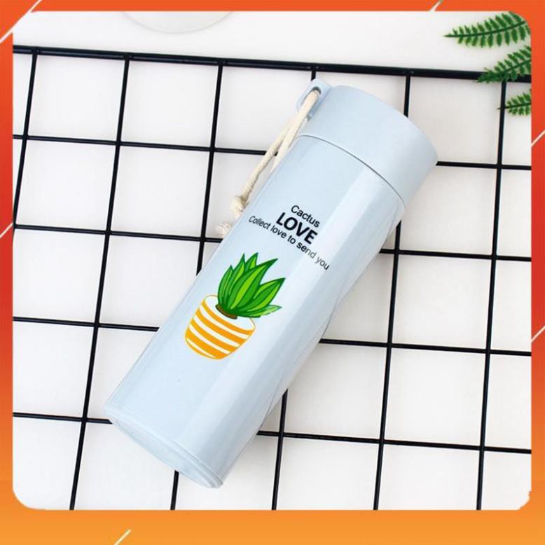 Bình đựng nước lõi thủy tinh họa tiết xương rồng dung tích 450ml. | BigBuy360 - bigbuy360.vn