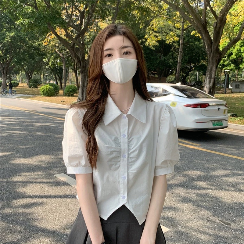 QKOOLE  Áo Croptop Tay Ngắn Phong Cách Hàn Quốc